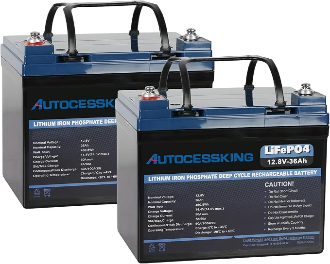 12V 36Ah LiFePO4 Battery, Built in BMS Rechargeable Lithium Battery by Autocessking