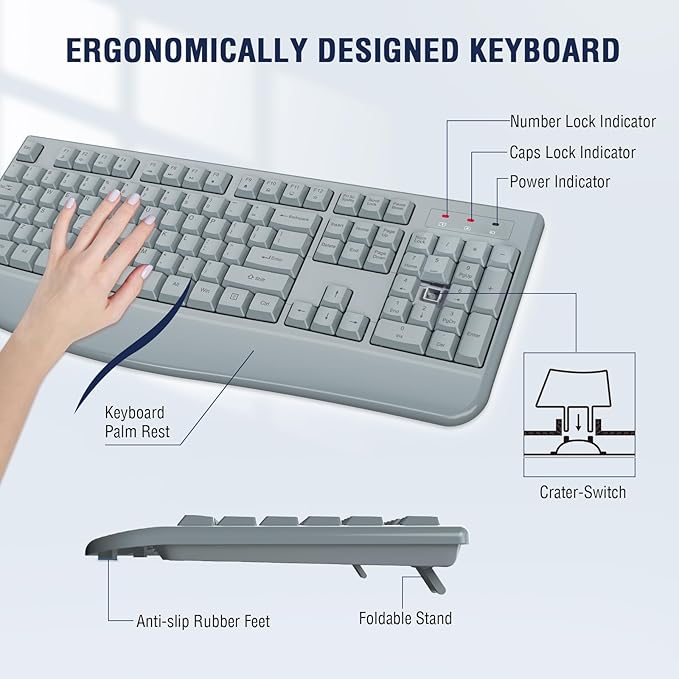 Wireless Keyboard and Mouse Combo, EDJO 2.4G Full-Sized Ergonomic Computer - Image 4