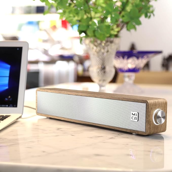 MICA Computer Speakers, Wired Computer Sound Bar, Wooden Mini Soundbar - Image 9