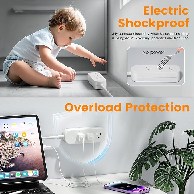 3ft Extension Cord, 3 Outlets Small Power Strip, Mountable Power Strip - Image 4