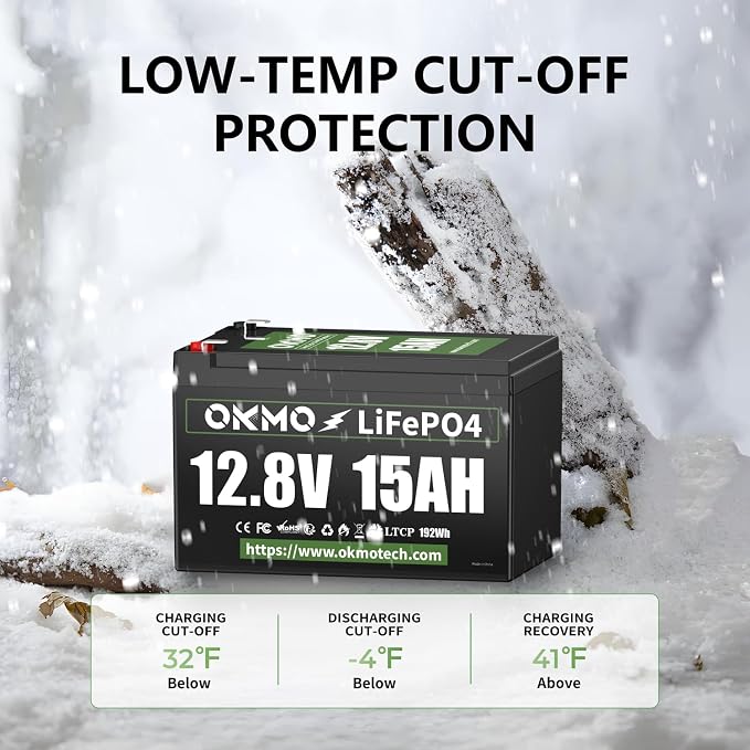 OKMO 12V 15Ah LiFePO4 Lithium Battery 12.8V, 4000+ Deep Cycles rechargeable - Image 3