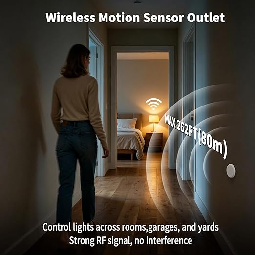 NineLeaf Wireless Motion Sensor Outlet, Adjustable Sensing Mode, 260FT Wireless - Image 2