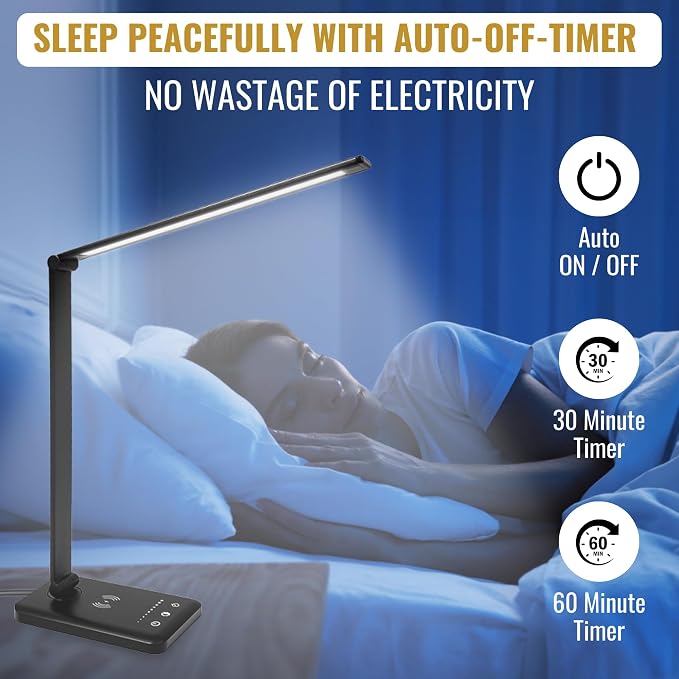 LED Desk Lamp with Wireless Charger – Touch Control Dorm Desk Lamp with USB - Image 8