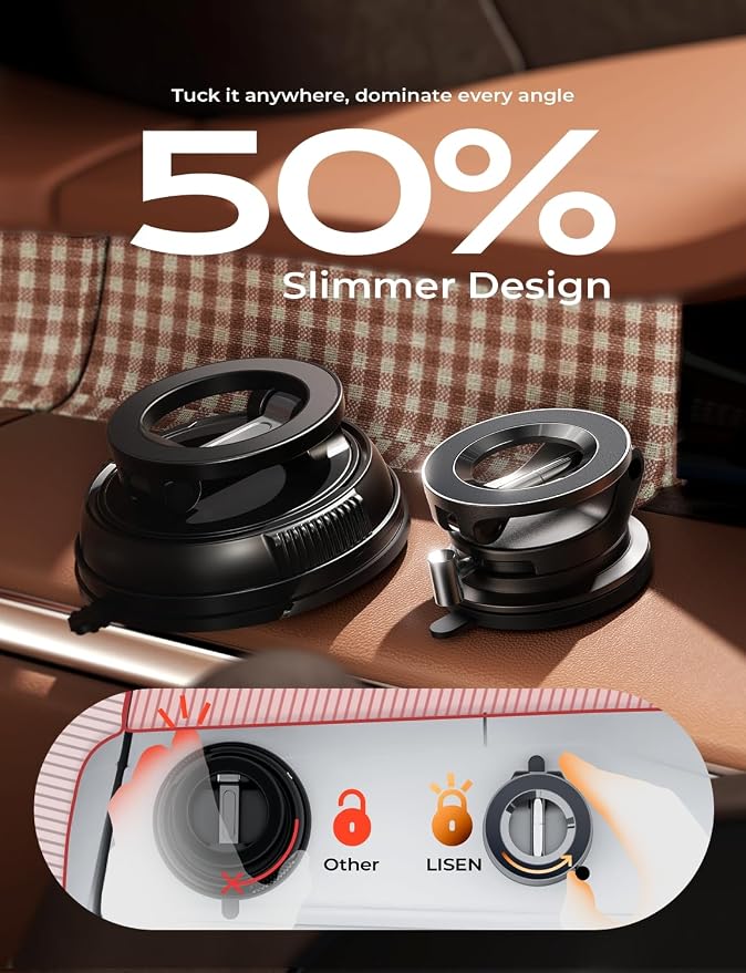 LISEN Suction Cup Phone Mount, Vacuum Magnetic Phone Holder, 360° Adjustable - Image 7