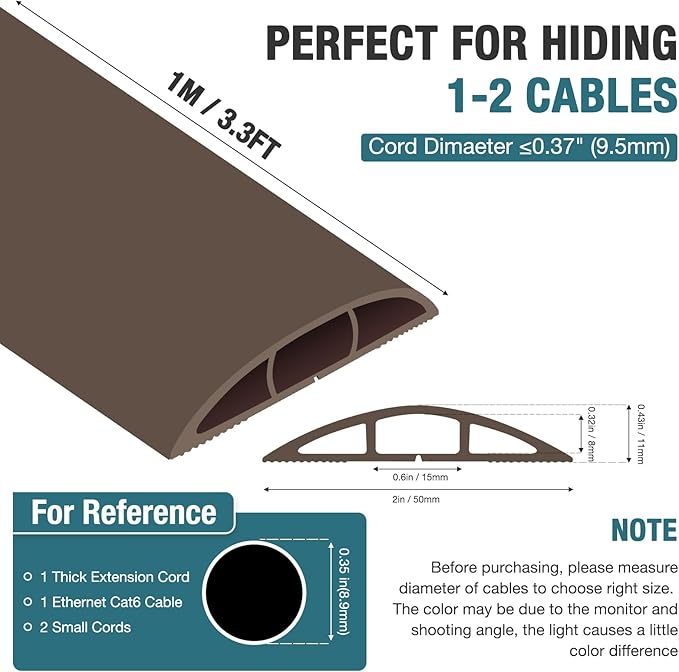 Floor Cord Cover, Cable Protector, 0.63W x 0.31H inches, Wire Cover - Image 5