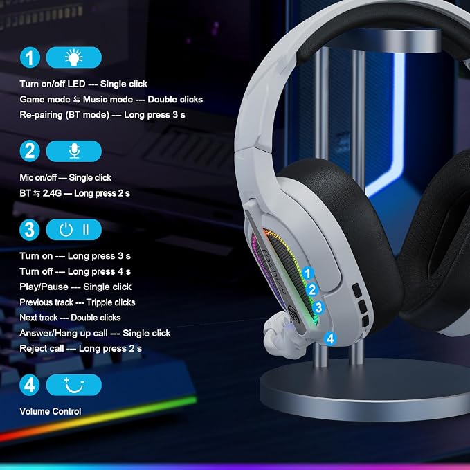 FC200 Wireless Gaming Headset for PS5, PS4-2.4GHz USB Foldable Headphones - Image 8