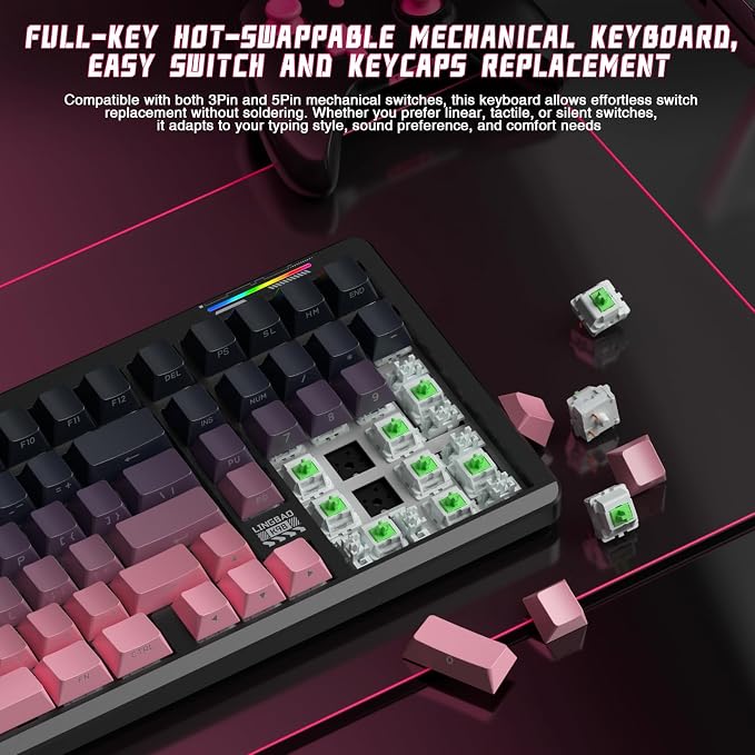 LINGBAO K98 Wireless Mechanical Gaming Keyboard, Tri-Mode BT5.0/2.4GHz/USB-C - Image 8