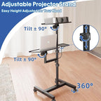 2 Shelves Mobile Projector Stand, Rolling Laptop Stand Adjustable Height to 47 - Image 5