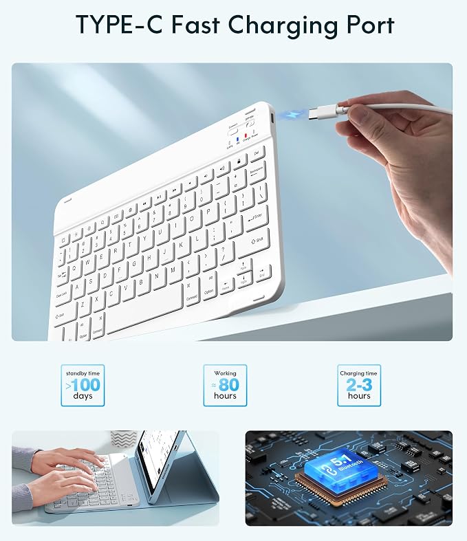 CHESONA Keyboard Case for iPad 11th/10th Generation, Detachable Wireless - Image 6