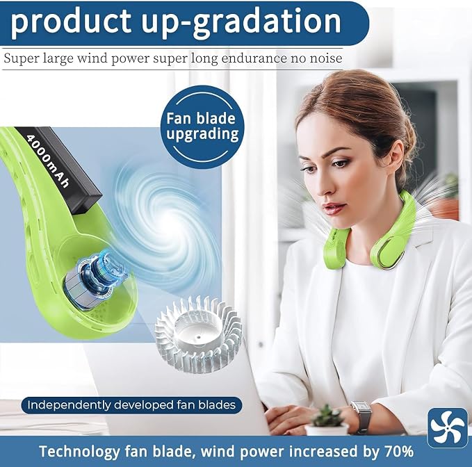 Portable Neck Fan, Bladeless Neck Fan, USB Rechargeable Personal Fan, 4000 mAh - Image 2