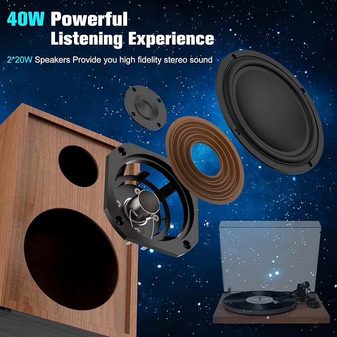 Record Player Turntable with 40W Speakers and Bluetooth Output Input - Image 2
