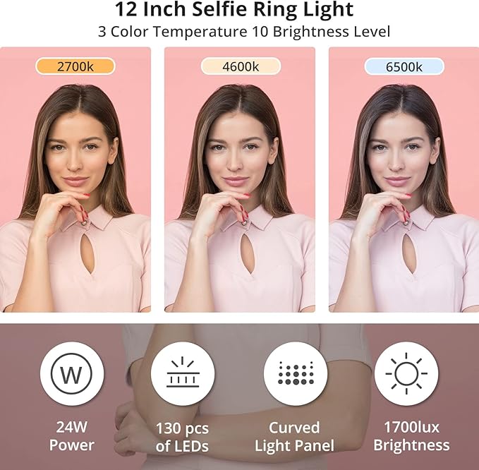 12" Ring Light with Stand and Phone Holder, Overhead Phone Stand, 2 Phone - Image 6