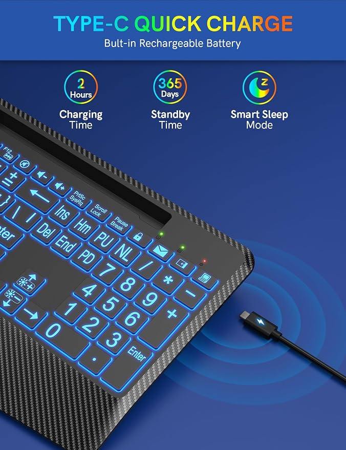 Wireless Keyboard with 7 Colored Backlits, Wrist Rest, Phone Holder, - Image 4