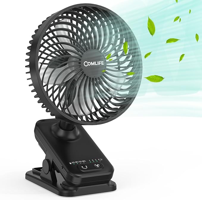 7-Inch Clip On Fan, 10000mAh Rechargeable Battery Operated Desk Fan, Auto by COMLIFE