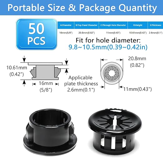 50 Pcs Cable Grommet, Snap Bushing 5/8" Mounting Diameter, Flexible - Image 9