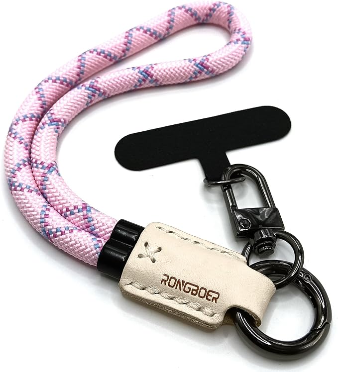 Handmade Cowhide Leather Phone Wrist Strap, Universal Adjustable Key Lanyard by Rongboer