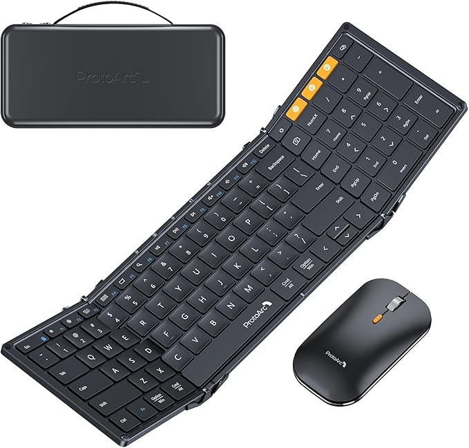 ProtoArc Foldable Keyboard and Mouse, XKM01 True Full-Size Folding Bluetooth by ProtoArc