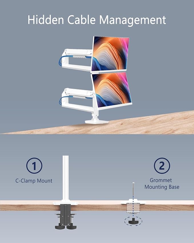 Dual Monitor Mount, Holds Screens up to 40 Inches and 25 lbs, Fully Adjustable - Image 6
