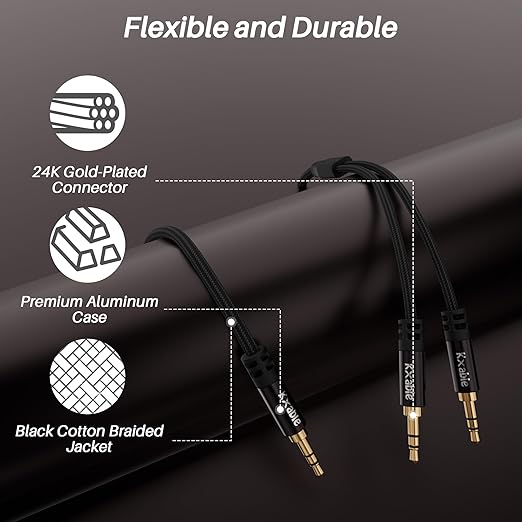 1/8 Inch TRS Stereo Y Splitter Cable 4FT, 3.5mm Male to 2-Male Y-Splitter - Image 7