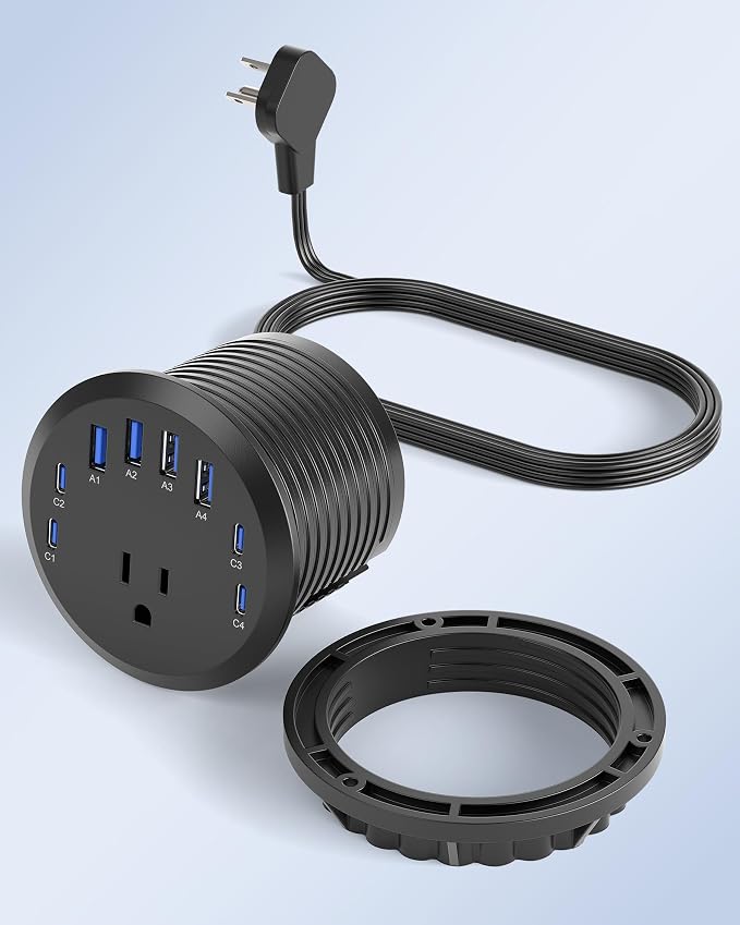 Jgstkcity 65W USB-C Hidden Desktop Power Grommet: 1 AC Outlet, 8 USB Charging - Image 7