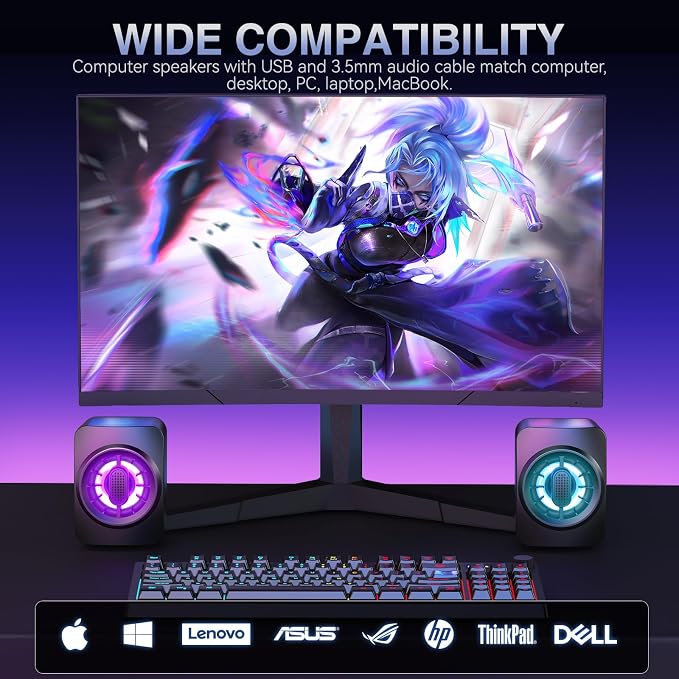 Computer Speakers, RGB PC Speakers, USB Powered 3.5mm Aux Speaker - Image 7