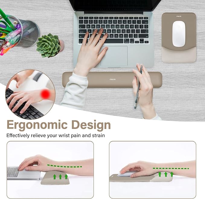 MOSISO Wrist Rest Support for Mouse Pad&Keyboard Set, Rectangular Ergonomic - Image 2