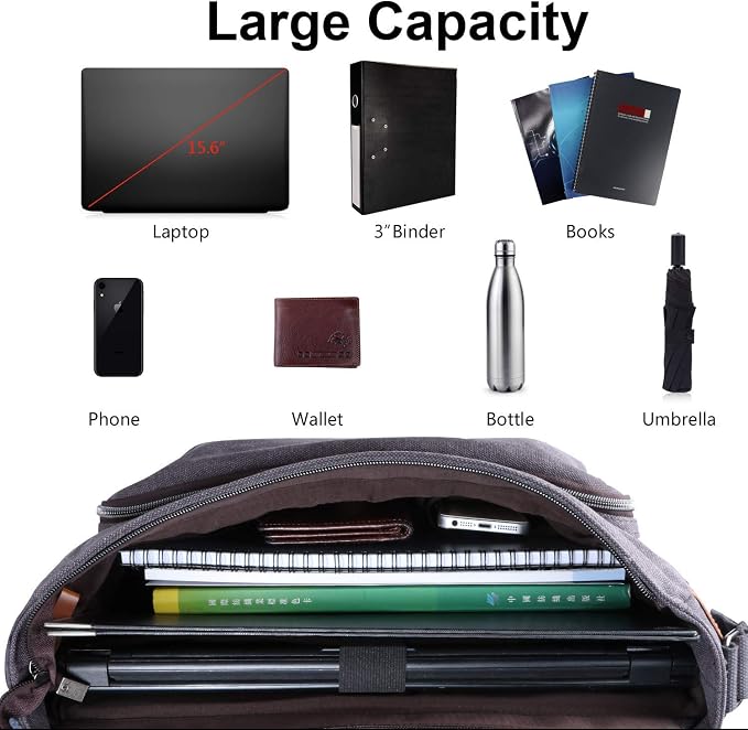 ESTARER Computer Messenger bag Water-resistant Canvas Shoulder Bag 15.6 Inch - Image 5