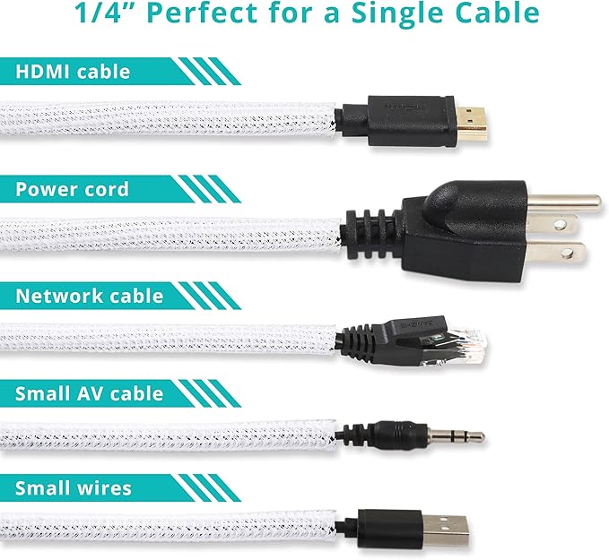 20ft - 1/4 inch White Cable Sleeve, Cable Organizer - Image 2