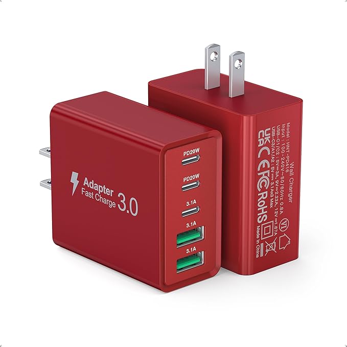 2Pack USB C Fast Charger Block, 50W 5-Port Type C Wall Charger Brick, Pad by Qwinjwin