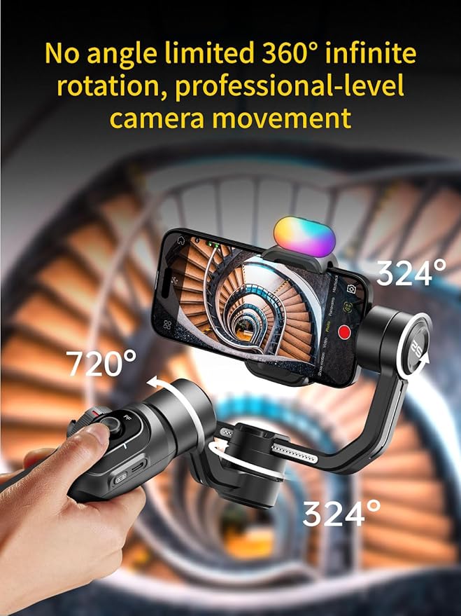 Gimbal Stabilizer for Smartphone, Phone Gimbal w/8" Extension Rod, Profession - Image 5
