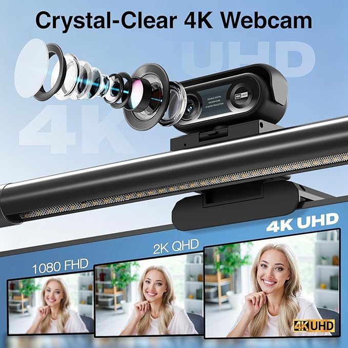 4-in-1 4K Webcam with Microphone and Speaker, Noise Cancellation, Privacy Cover - Image 3