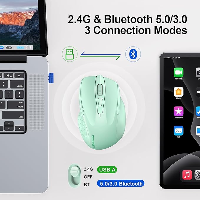 TECKNET Wireless Mouse Silent 4800 DPI Computer USB A & Bluetooth Mouse 6 - Image 2