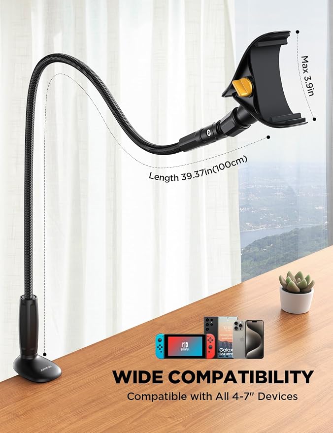 JOYROOM Gooseneck Phone Holder for Bed, Flexible Long Arm Phone Stand, 720° - Image 5