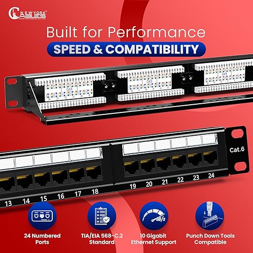 NewYork Cables 24 Port Cat6 Patch Panel – 10Gb Ethernet, 1U Rackmount 19-Inch - Image 2