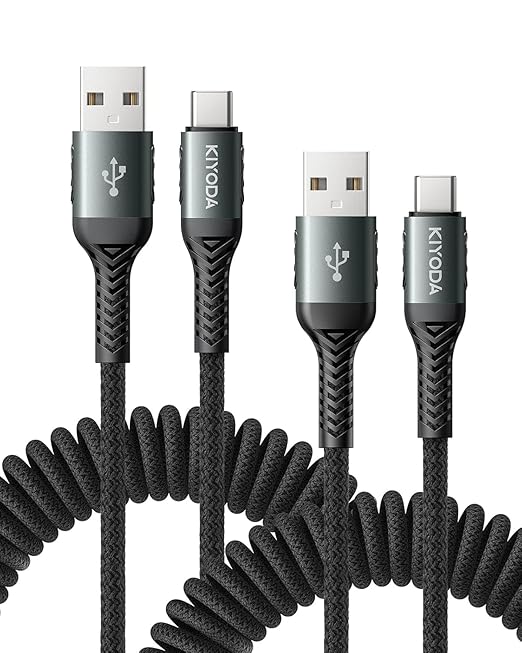 KIYODA USB A to USB C Cable 3FT/6FT, Coiled USB C Cable - Image 9