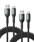 KIYODA USB A to USB C Cable 3FT/6FT, Coiled USB C Cable by KIYODA