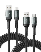 KIYODA USB A to USB C Cable 3FT/6FT, Coiled USB C Cable by KIYODA