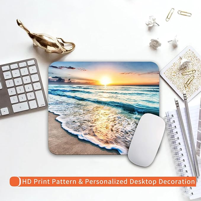 Square Mouse Pad Beach Sunset, Personalized Premium-Textured Custom Mouse Mat - Image 6