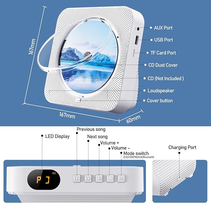 CD Player Portable Bluetooth 5.1 Desktop CD Player - Image 2