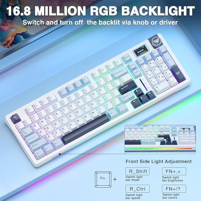 AULA S98 Pro Wireless Mechanical Keyboard, Smart Screen & Knob, Tri-Mode - Image 8