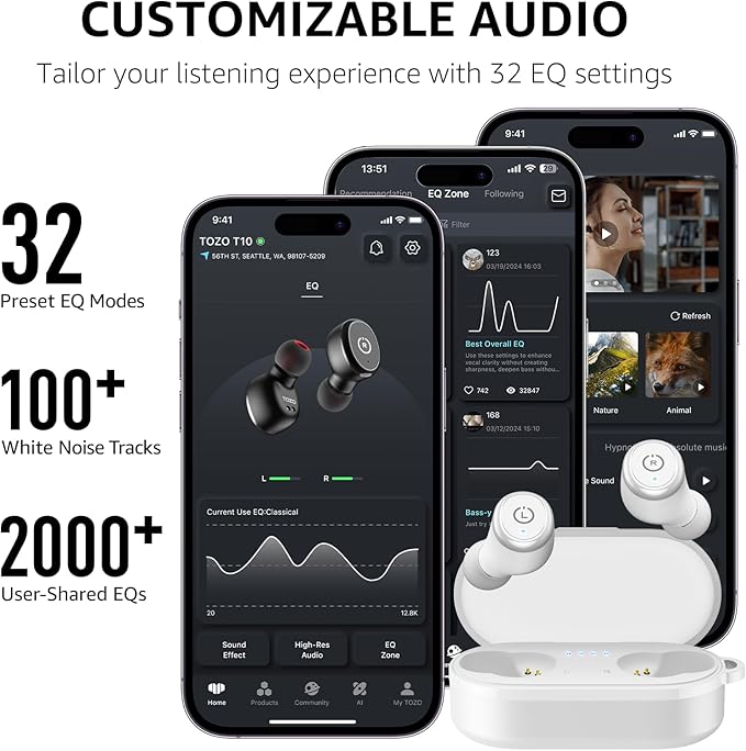 TOZO T10 Wireless Earbuds Bluetooth 5.3 Headphones, App Customize EQ, Ergonomic - Image 6