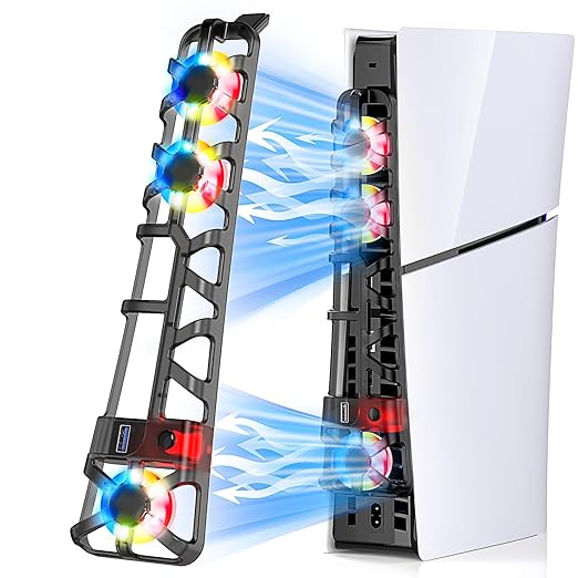 RGB PS5 Slim Light Cooling Fan, Temperature Controlled Fan Speed, Smart Memory by Klipdasse