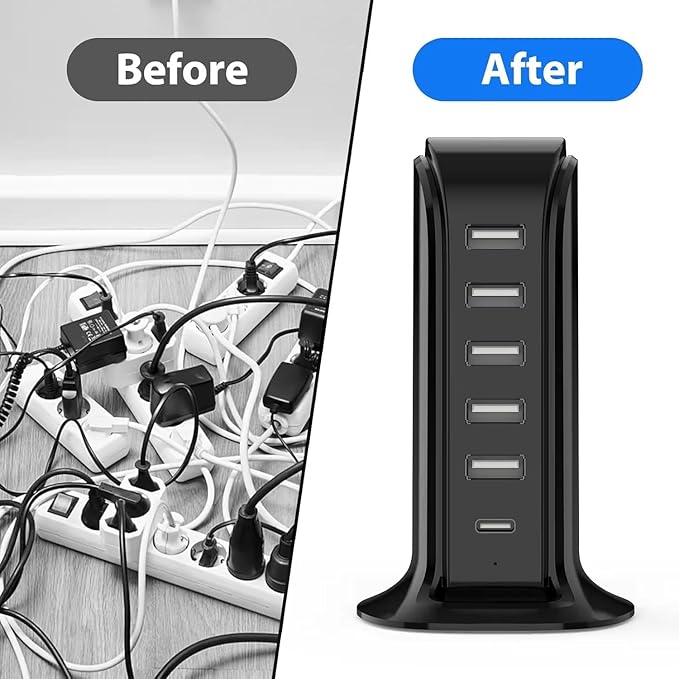 USB Charging Station for Multiple Devices, 40W Multiport Charger Tower - Image 6