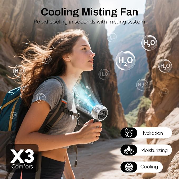 Misting Portable Handheld Fan, Powerful Turbo Motor, 6000mAh Rechargeable - Image 3