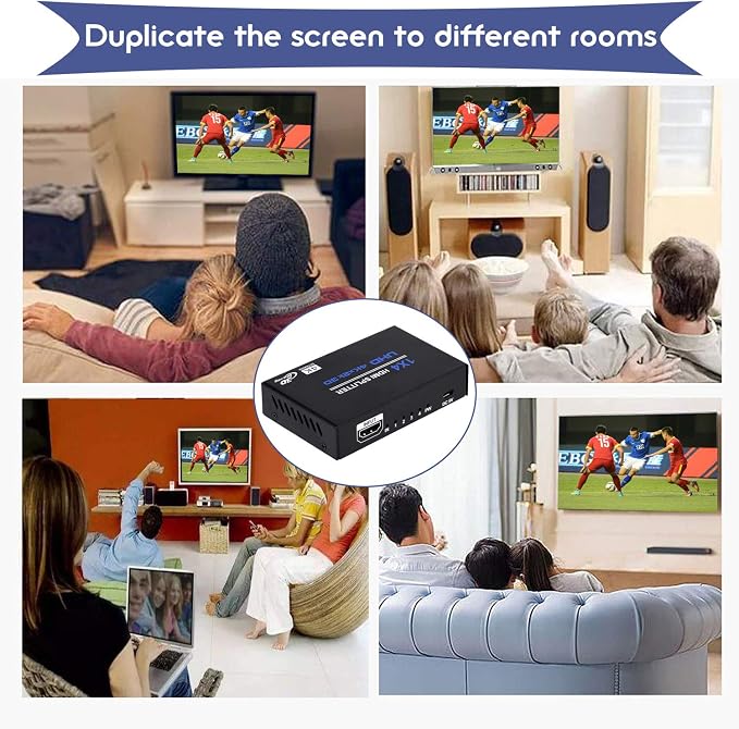 1x4 HDMI Splitter, 1 in 4 Out HDMI Splitter Audio Video Distributor Box Support - Image 7