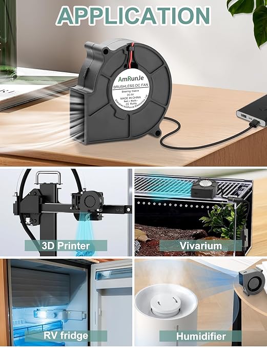 75mm x 30mm USB Blower Fan 5V Turbine Centrifugal Blower Fan - Image 3