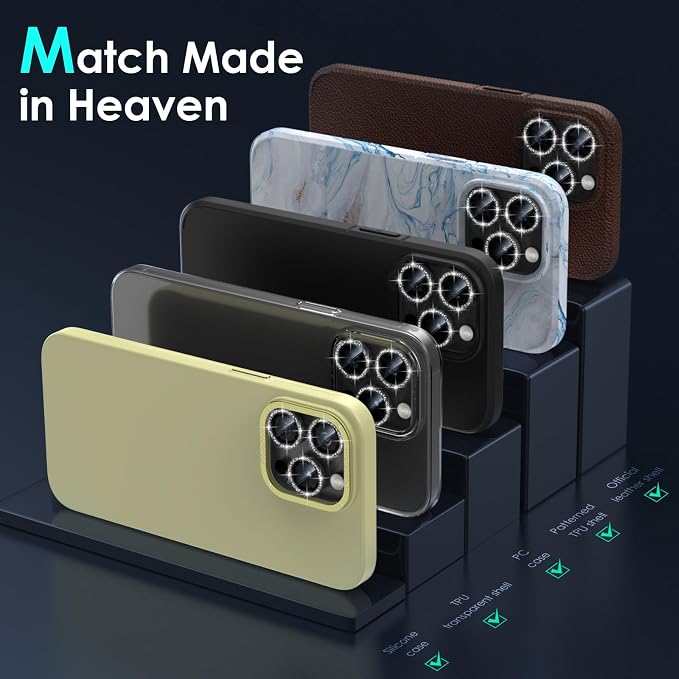 YWXTW Designed for iPhone 15 Pro/iPhone 15 Pro Max Camera Lens Protector Bling - Image 6