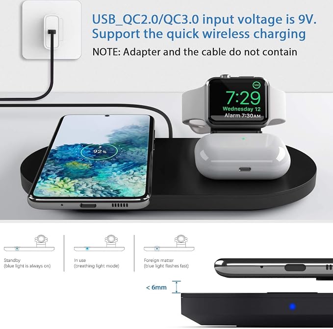 Seacosmo Wireless Charger, 3 in 1 Qi-Certified Fast Charging Station Dock - Image 3