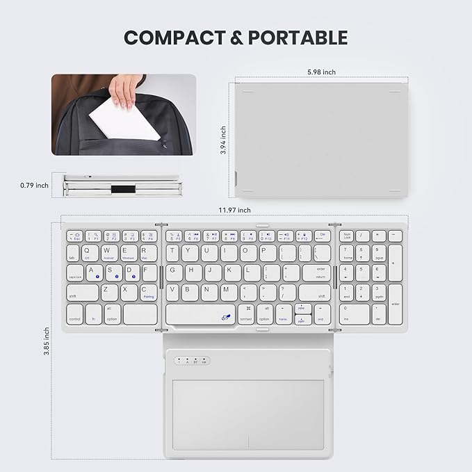 Foldable Bluetooth Keyboard, Portable Full Size Folding Keyboard - Image 6
