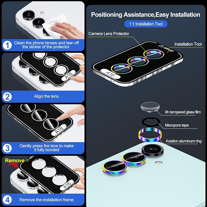for Samsung Galaxy A16 Camera Lens Protector, Individual Metal Ring Tempered - Image 6